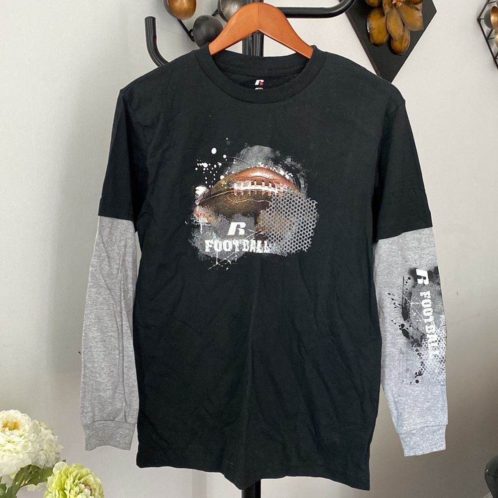 Russell Athletic Black & Gray Long Sleeve Football Tee